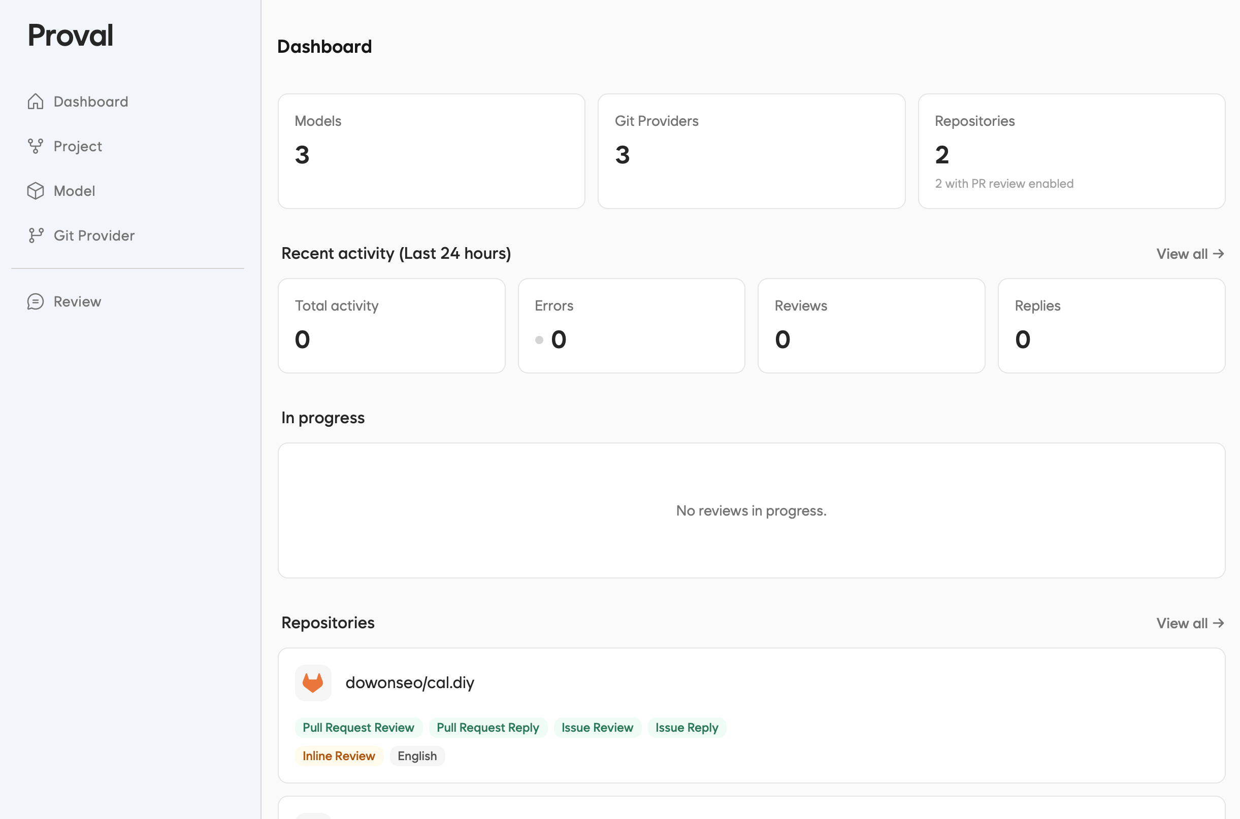Proval dashboard in the browser